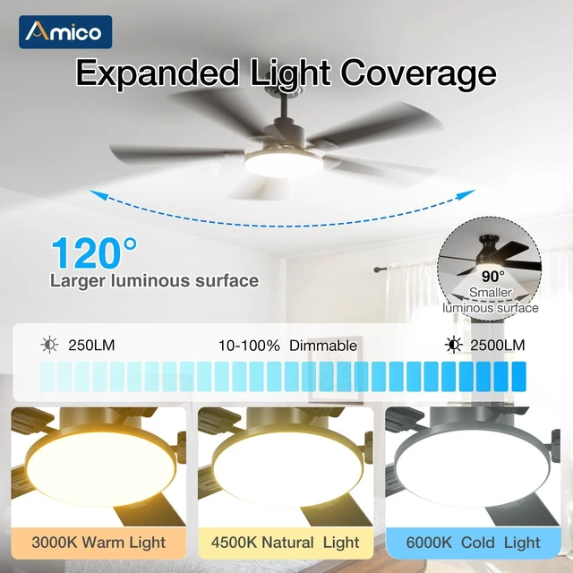 Alt view image 5 of 7 - 52 Inch Smart Ceiling Fans with Lights, Downrod Mount, Black Compatible with Alexa/Remote/App, Sloped, 6 Speeds, Dimmable 3CCT, Quiet Reversible DC Motor, Timer, Bedroom, Living room