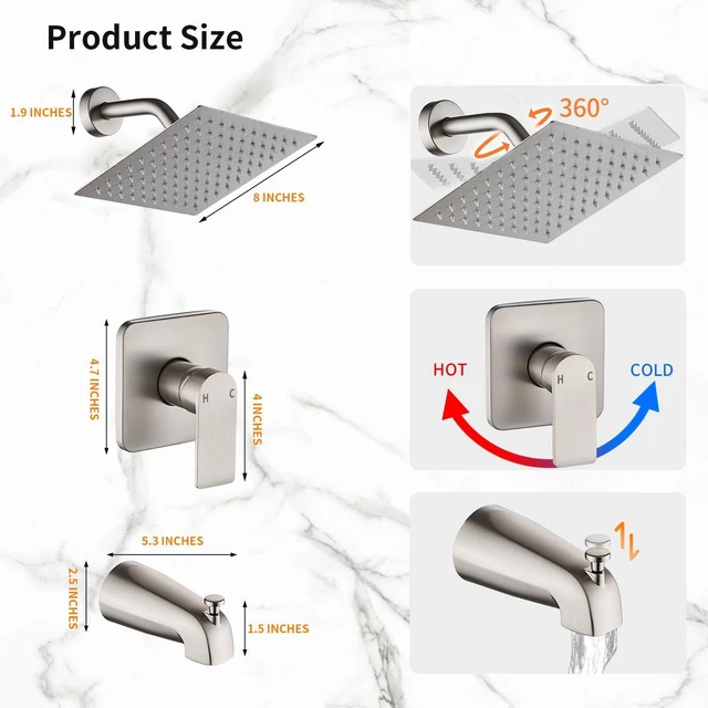 Alt view image 3 of 7 - Tub Shower Faucet Set With Head & Spout Brush Wall Mounted Shower System Valve Include 2 Functions