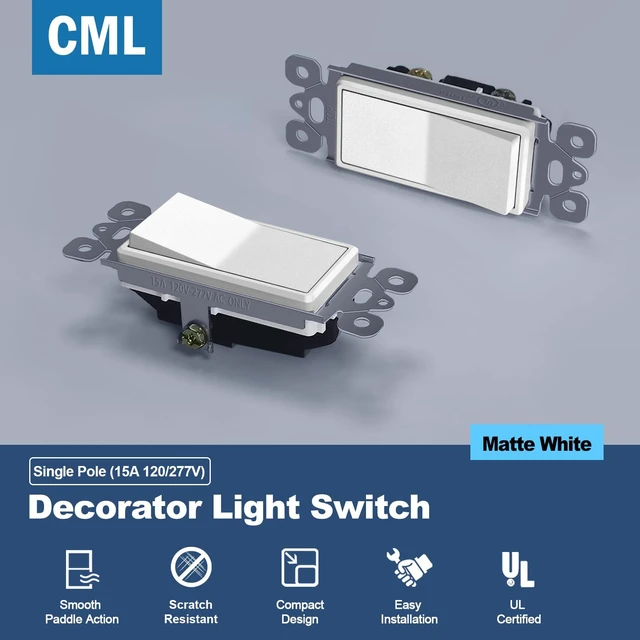 Alt view image 2 of 7 - Matte White 50 Pack Decorator Single Pole Light Switch, UL Listed
