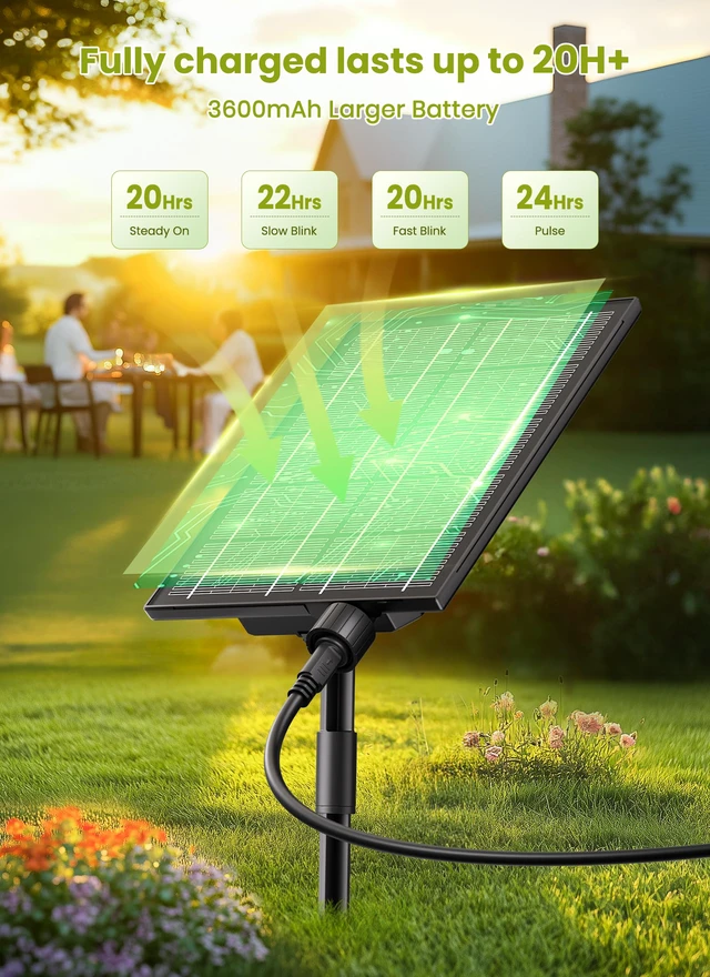 Alt view image 5 of 7 - 106FT Solar String Lights Outdoor, IP65 Waterproof, Remote, Timer Patio Lights with 33 LED Shatterproof Bulbs, 3 Light Modes, Dimmable, Outside Light for Backyard Porch Yard Party Xmas Decor