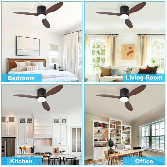 Alt view image 4 of 7 - Flush Mount Ceiling Fan: 42-Inch Black Ceiling Fans with Lights for Bedroom Indoor Outdoor - Low Profile Ceiling Fans with Remote Control 24W 3CCT Dimmable 3 Reversible Walnut Blades 6 Speeds