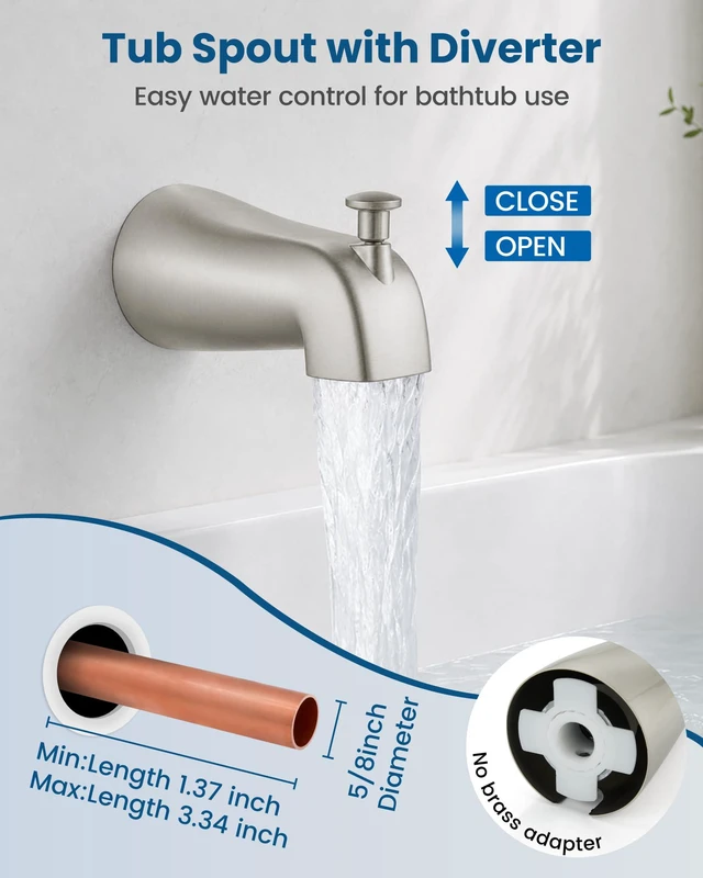 Alt view image 6 of 7 - Shower Faucet Set with Tub Spout,10" Bathtub Faucet-Brushed Nickel Male Threads Rough-In Valve,Round Head Shower System,Tub and Shower Kit Set