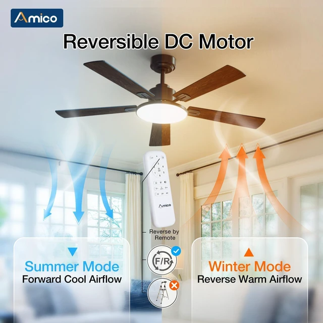 Alt view image 7 of 7 - 52 Inch Smart Ceiling Fans with Lights, Downrod Mount, Black Compatible with Alexa/Remote/App, Sloped, 6 Speeds, Dimmable 3CCT, Quiet Reversible DC Motor, Timer, Bedroom, Living room