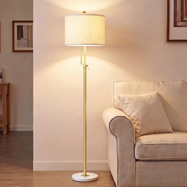 Main image of Gold Floor Lamps for Living Room, 55"-67" Height Adjustable Modern Tall Lamp, 3-Way Dimmable Standing Lamp for Bedroom Office Reading Corner Home Decor, New House Warming Gifts