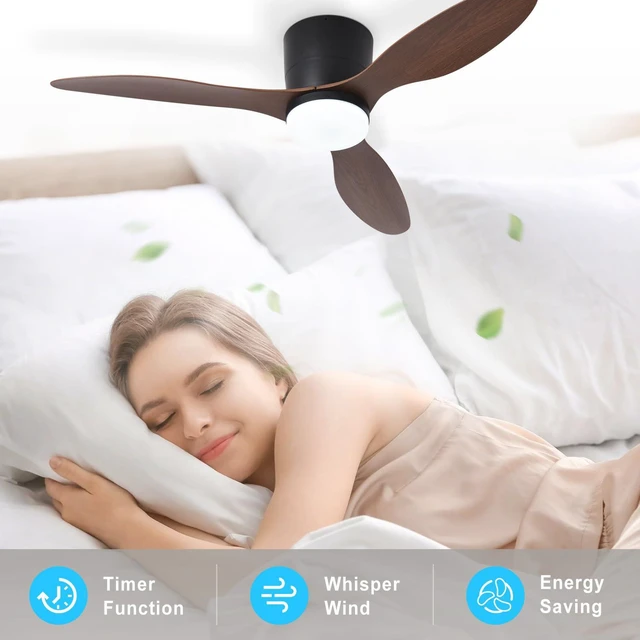 Alt view image 7 of 7 - Flush Mount Ceiling Fan: 42-Inch Black Ceiling Fans with Lights for Bedroom Indoor Outdoor - Low Profile Ceiling Fans with Remote Control 24W 3CCT Dimmable 3 Reversible Walnut Blades 6 Speeds