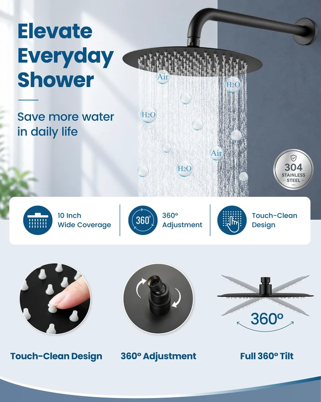 Alt view image 4 of 7 - Shower Faucet Set with Tub Spout,10" Bathtub Faucet-Matte Black Male Threads Rough-In Valve,Round Head Shower System,Tub and Shower Kit Set