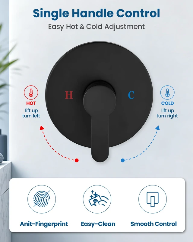 Alt view image 5 of 7 - Shower Faucet Set with Tub Spout,10" Bathtub Faucet-Matte Black Male Threads Rough-In Valve,Round Head Shower System,Tub and Shower Kit Set