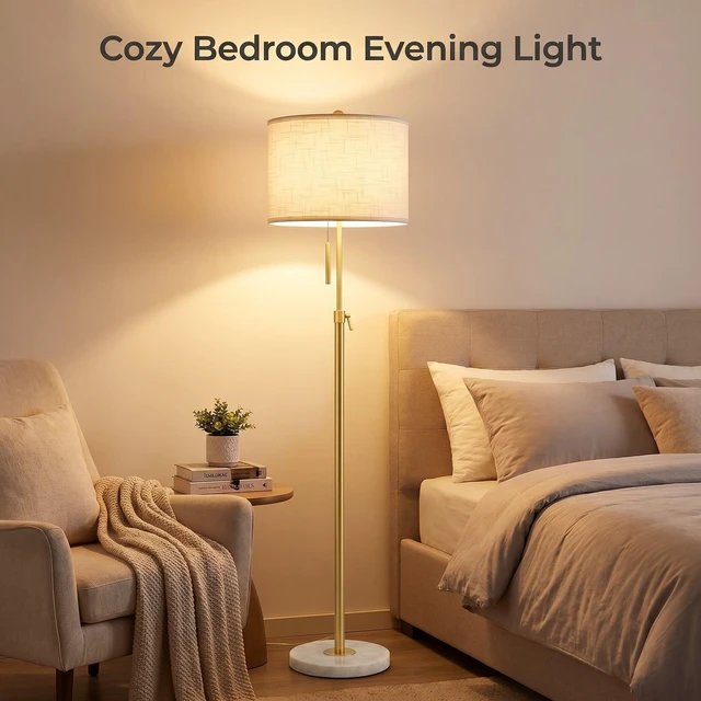 Alt view image 4 of 7 - Gold Floor Lamps for Living Room, 55"-67" Height Adjustable Modern Tall Lamp, 3-Way Dimmable Standing Lamp for Bedroom Office Reading Corner Home Decor, New House Warming Gifts
