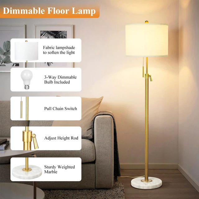 Alt view image 6 of 7 - Gold Floor Lamps for Living Room, 55"-67" Height Adjustable Modern Tall Lamp, 3-Way Dimmable Standing Lamp for Bedroom Office Reading Corner Home Decor, New House Warming Gifts