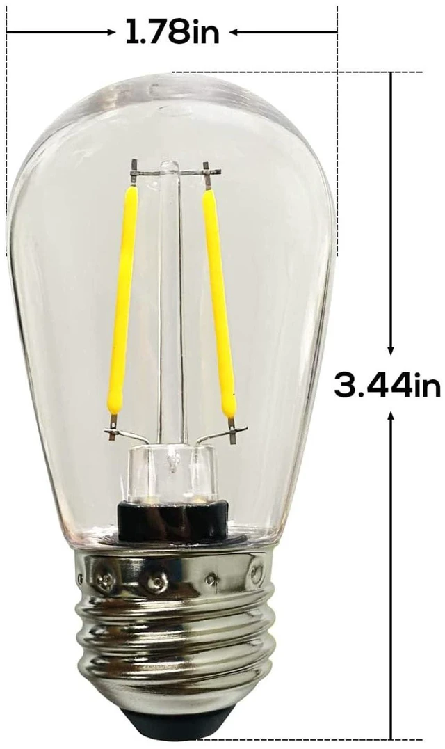 Alt view image 2 of 6 - 100 Pack S14 2W Outdoor String Lights Vintage LED Filament Bulbs 2700K Warm White, Shatterproof, Dimmable, Waterproof, E26 Screw Base, Edison LED Light Bulbs, Indoor & Outdoor Use