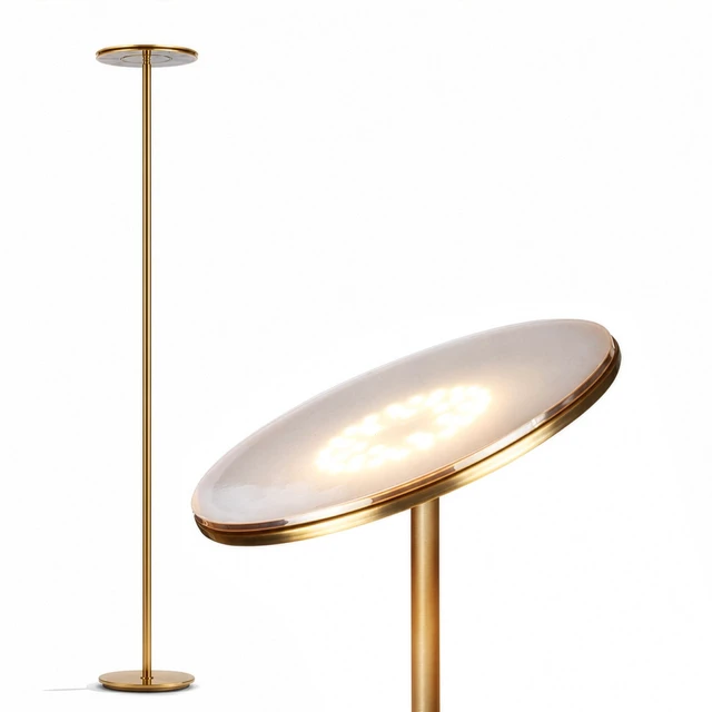 Main image of Sky LED Floor lamp, Torchiere Super Bright Floor Lamp for Living Room Decor & Office - Dimmable, Tall Standing Torch Lamp with Warm Light for Bedroom & Reading - Gold Brass