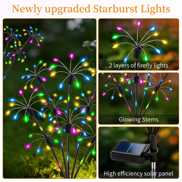 Alt view image 2 of 7 - Solar Garden Lights Outdoor, 8 Pack Multicolor Fairy Firework Lights Waterproof Starburst Fairy Light, Garden Decor for Yard Patio Pathway Lawn, Unique Gifts for Women Mom, Christmas Decorations