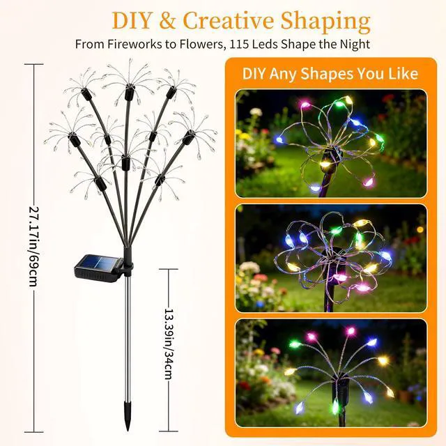 Alt view image 3 of 7 - Solar Garden Lights Outdoor, 8 Pack Multicolor Fairy Firework Lights Waterproof Starburst Fairy Light, Garden Decor for Yard Patio Pathway Lawn, Unique Gifts for Women Mom, Christmas Decorations