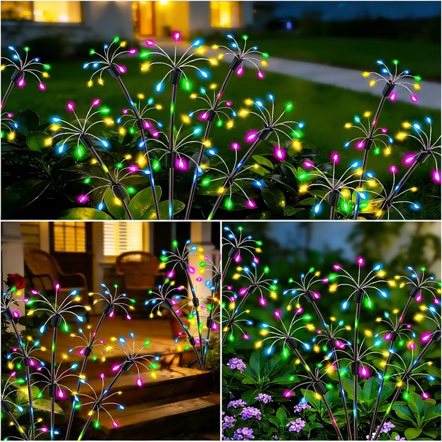 Alt view image 5 of 7 - Solar Garden Lights Outdoor, 8 Pack Multicolor Fairy Firework Lights Waterproof Starburst Fairy Light, Garden Decor for Yard Patio Pathway Lawn, Unique Gifts for Women Mom, Christmas Decorations
