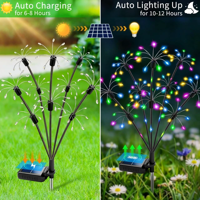 Alt view image 6 of 7 - Solar Garden Lights Outdoor, 8 Pack Multicolor Fairy Firework Lights Waterproof Starburst Fairy Light, Garden Decor for Yard Patio Pathway Lawn, Unique Gifts for Women Mom, Christmas Decorations