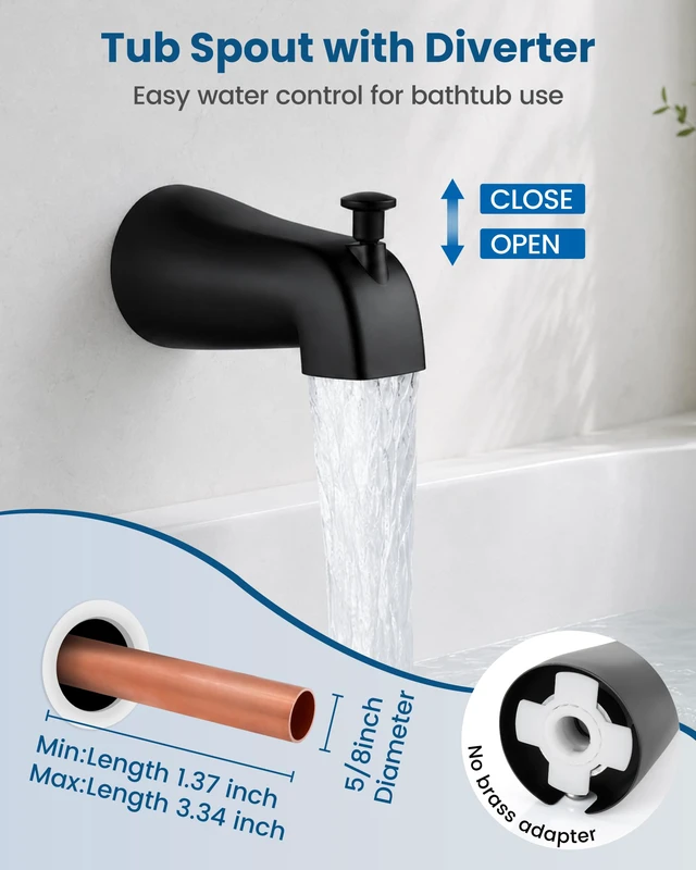 Alt view image 6 of 7 - Shower Faucet Set with Tub Spout,10" Bathtub Faucet-Matte Black Male Threads Rough-In Valve,Round Head Shower System,Tub and Shower Kit Set