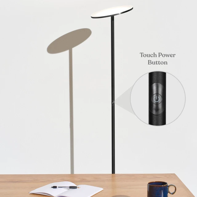 Alt view image 5 of 7 - Sky LED Floor lamp, Torchiere Super Bright Floor Lamp for Living Room Decor & Office - Dimmable, Tall Standing Torch Lamp with Warm Light for Bedroom & Reading - Black