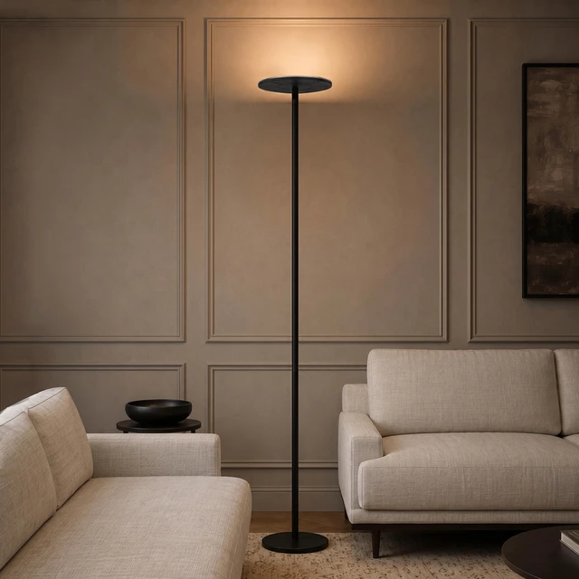 Alt view image 7 of 7 - Sky LED Floor lamp, Torchiere Super Bright Floor Lamp for Living Room Decor & Office - Dimmable, Tall Standing Torch Lamp with Warm Light for Bedroom & Reading - Black