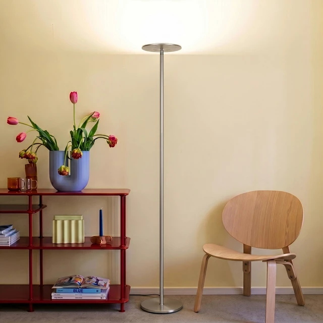 Alt view image 2 of 7 - Sky LED Floor lamp, Torchiere Super Bright Floor Lamp for Living Room Decor & Office - Dimmable, Tall Standing Lamp with Warm Light for Bedroom & Reading - Brushed Nickel