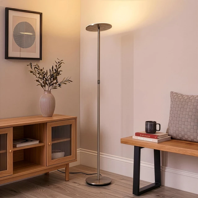 Alt view image 3 of 7 - Sky LED Floor lamp, Torchiere Super Bright Floor Lamp for Living Room Decor & Office - Dimmable, Tall Standing Lamp with Warm Light for Bedroom & Reading - Brushed Nickel