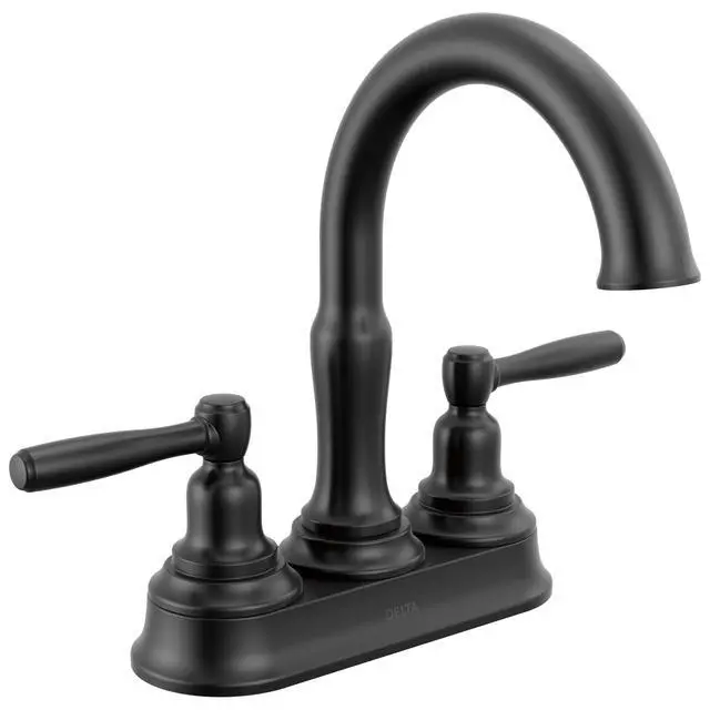 Main image of Roe Centerset Matte Black Bathroom Faucet, 4 Inch 3 Hole Bathroom Sink Faucet for Vanity, Push-Pop Drain Assembly, Matte Black 25985LF-BL