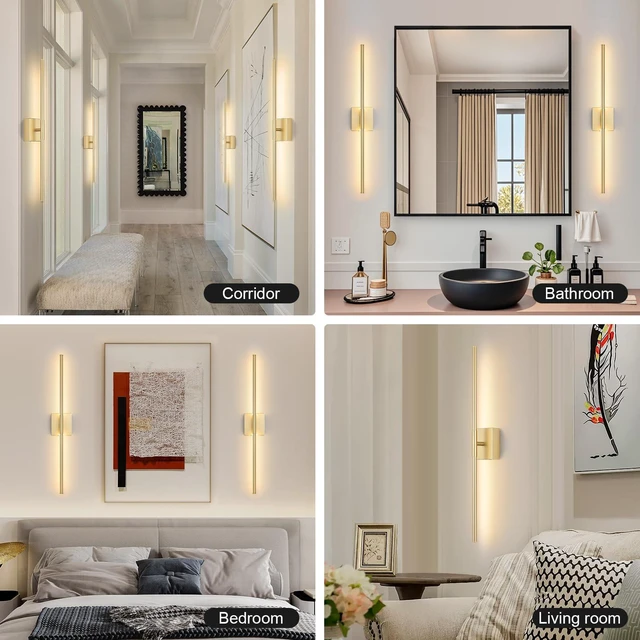 Alt view image 7 of 7 - Battery Operated Wall Sconce Set of Two with Remote Control, 3000K-6000K Dimmable Gold Wall Lights, Timable LED Wireless Wall Sconces, 350° Ratate for Bathroom, Living Room, Hallway 29.1 Inch