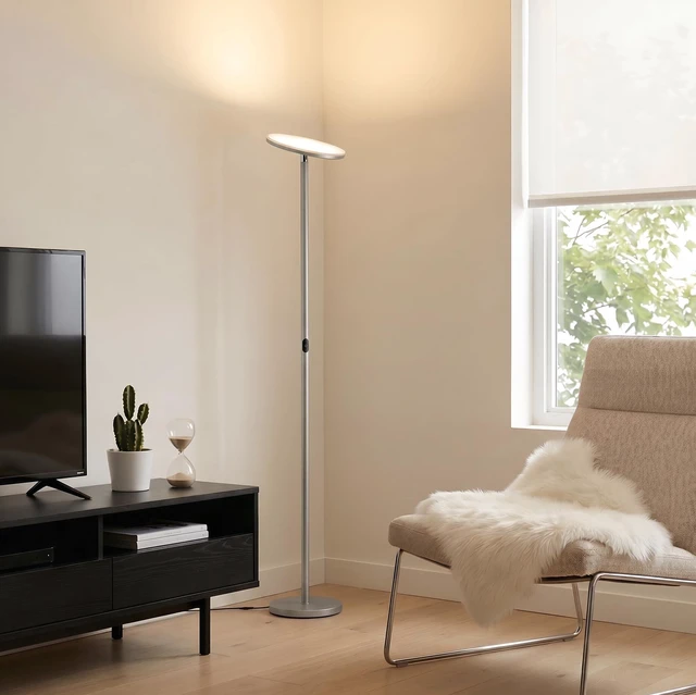 Alt view image 7 of 7 - Sky LED Floor lamp, Torchiere Super Bright Floor Lamp for Living Room Decor & Office - Dimmable, Tall Standing Lamp with Warm Light for Bedroom & Reading - Brushed Nickel