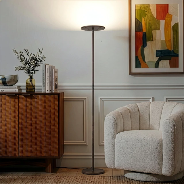 Alt view image 2 of 7 - Sky LED Floor lamp, Torchiere Super Bright Floor Lamp for Living Room Decor & Office - Dimmable, Tall Standing Lamp with Warm Light for Bedroom & Reading - Bronze