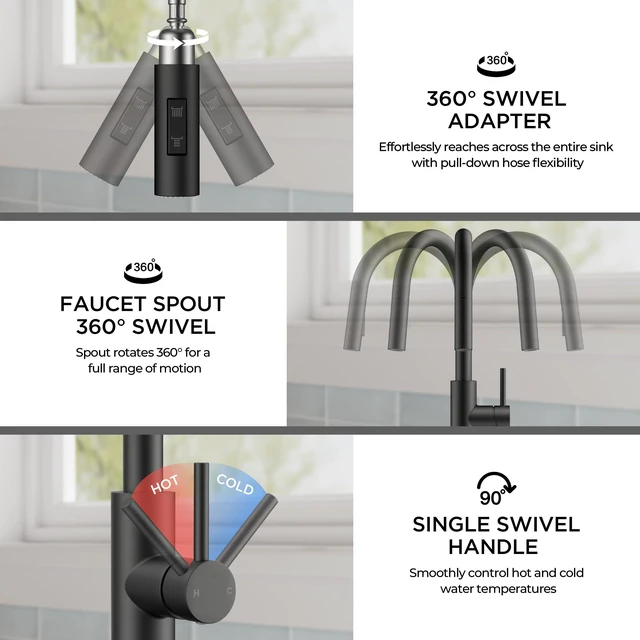Alt view image 7 of 7 - Kitchen Faucet, 2-Mode Pull Down Sprayer, Classic Matte Black Lead-Free, Stainless Steel, Single Handle, 1 Hole Sink Faucet with Deck Plate, Fit for RV Bar Farmhouse Laundry Outdoor