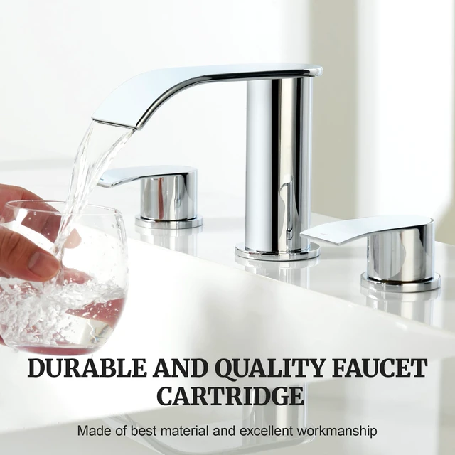 Alt view image 2 of 7 - 8 inch Bathroom Faucet Chrome, Waterfall Bathroom Faucet with Metal Pop-up Sink Drain Stopper and 2 Supply Hoses,2 Handle Widespread Faucets for Vanity Sink 3 Holes