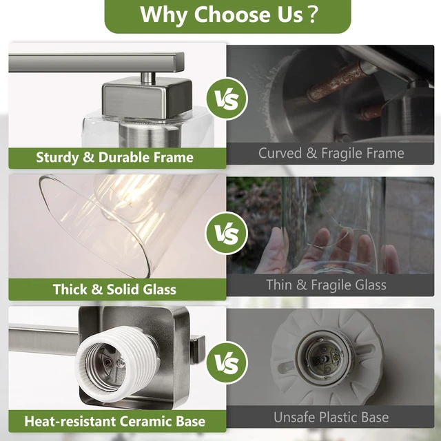 Alt view image 4 of 7 - 27 Bathroom Light Fixtures,4-Light Vanity Light Brushed Nickel Square Clear Glass & Durable Metal, Quick & Easy Installation, Standard E26 Socket, Bright Bathroom Lighting