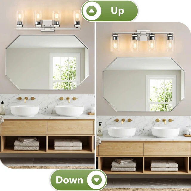 Alt view image 5 of 7 - 27 Bathroom Light Fixtures,4-Light Vanity Light Brushed Nickel Square Clear Glass & Durable Metal, Quick & Easy Installation, Standard E26 Socket, Bright Bathroom Lighting