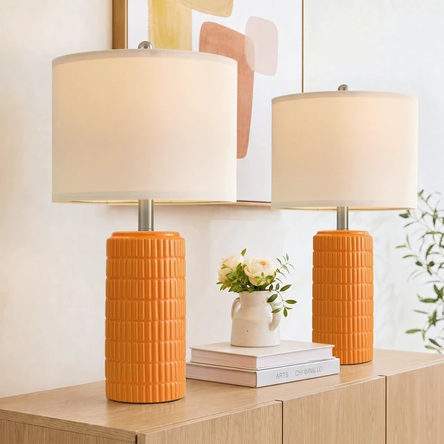 Main image of 23" Orange Table Lamps Decor for Living Room Set of 2, Modern Living Room Lamps for End Table, Ceramic Table Lamps for Bedroom, Contemporary Nightstand Lamps for Home Bedroom Decor
