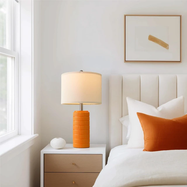 Alt view image 3 of 7 - 23" Orange Table Lamps Decor for Living Room Set of 2, Modern Living Room Lamps for End Table, Ceramic Table Lamps for Bedroom, Contemporary Nightstand Lamps for Home Bedroom Decor