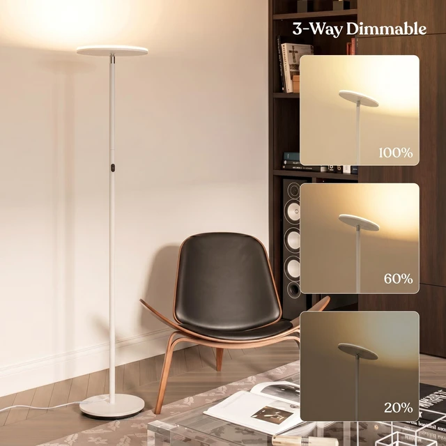 Alt view image 3 of 7 - Sky LED Floor lamp, Torchiere Super Bright Floor Lamp for Living Room Decor & Office - Dimmable, Tall Standing Lamp with Warm Light for Bedroom & Reading - White