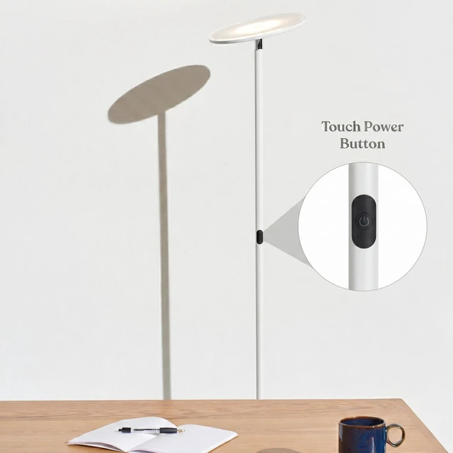 Alt view image 5 of 7 - Sky LED Floor lamp, Torchiere Super Bright Floor Lamp for Living Room Decor & Office - Dimmable, Tall Standing Lamp with Warm Light for Bedroom & Reading - White