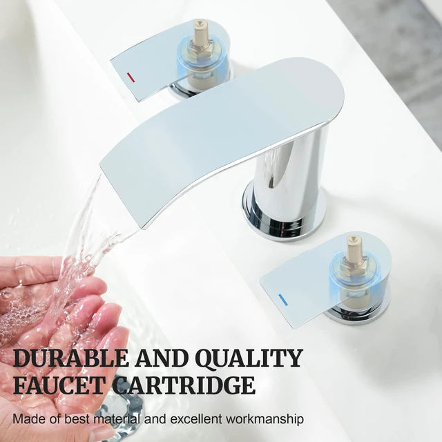 Alt view image 7 of 7 - 8 inch Bathroom Faucet Chrome, Waterfall Bathroom Faucet with Metal Pop-up Sink Drain Stopper and 2 Supply Hoses,2 Handle Widespread Faucets for Vanity Sink 3 Holes