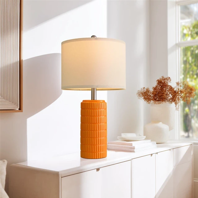 Alt view image 6 of 7 - 23" Orange Table Lamps Decor for Living Room Set of 2, Modern Living Room Lamps for End Table, Ceramic Table Lamps for Bedroom, Contemporary Nightstand Lamps for Home Bedroom Decor