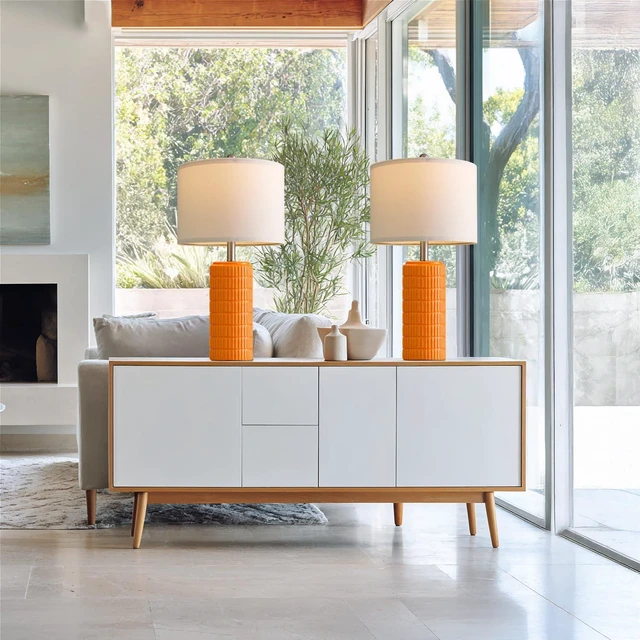 Alt view image 7 of 7 - 23" Orange Table Lamps Decor for Living Room Set of 2, Modern Living Room Lamps for End Table, Ceramic Table Lamps for Bedroom, Contemporary Nightstand Lamps for Home Bedroom Decor