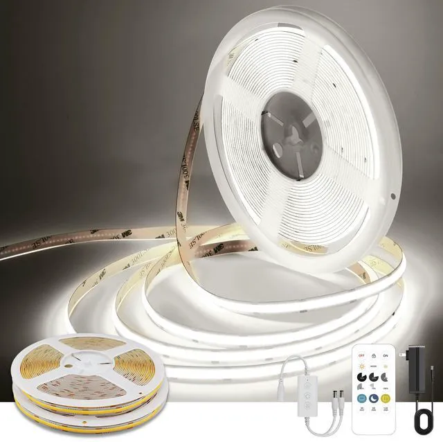 Main image of COB LED Strip Lights Cool White,24V Dimmable led Light Strip KIT with Remote and app Control,6000K 65FT/20m 8mm Wide Ra>90 Cuttable Flexible Strip Lights for Bedroom,Shelf,Cabinet