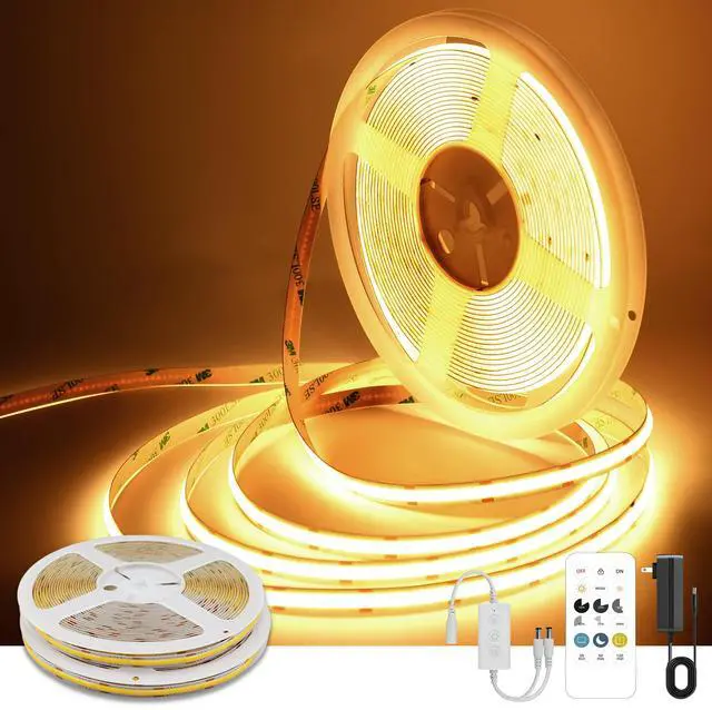 Main image of COB LED Strip Lights Warm White,24V Dimmable led Light Strip KIT with Remote and app Control,2700K 65FT/20m 8mm Wide Ra>90 Cuttable Flexible Strip Lights for Bedroom,Shelf,Cabinet