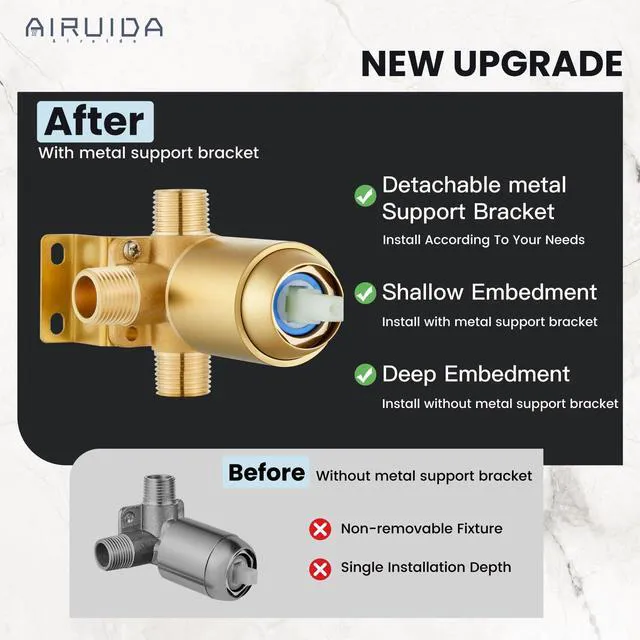 Alt view image 5 of 7 - Shower Faucet Set with Tub Spout,6" Bathtub Faucet-Brushed Gold Male Threads Rough-In Valve,Round Head Shower System,Tub and Shower Kit Set