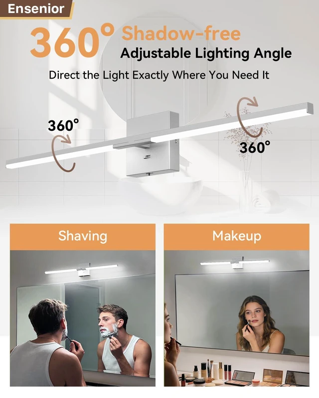 Alt view image 3 of 7 - 32" Matte Grey Modern Bathroom Vanity Lights, Built-in Dimmer, 5CCT 360° Rotatable Light Bar, Dimmable, Hardwired Installation, CRI 85+, Moisture-Proof, Anti-Rust, 120V 18W 1450LM, ETL & FCC