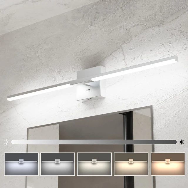 Main image of 32" Matte Grey Modern Bathroom Vanity Lights, Built-in Dimmer, 5CCT 360° Rotatable Light Bar, Dimmable, Hardwired Installation, CRI 85+, Moisture-Proof, Anti-Rust, 120V 18W 1450LM, ETL & FCC