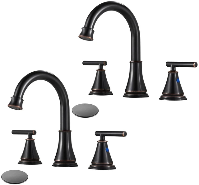 Main image of Widespread Bathroom Faucet 3 Hole, Oil Rubbed Bronze Faucet with Pop-up Drain