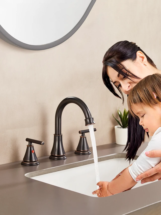 Alt view image 2 of 7 - Widespread Bathroom Faucet 3 Hole, Oil Rubbed Bronze Faucet with Pop-up Drain