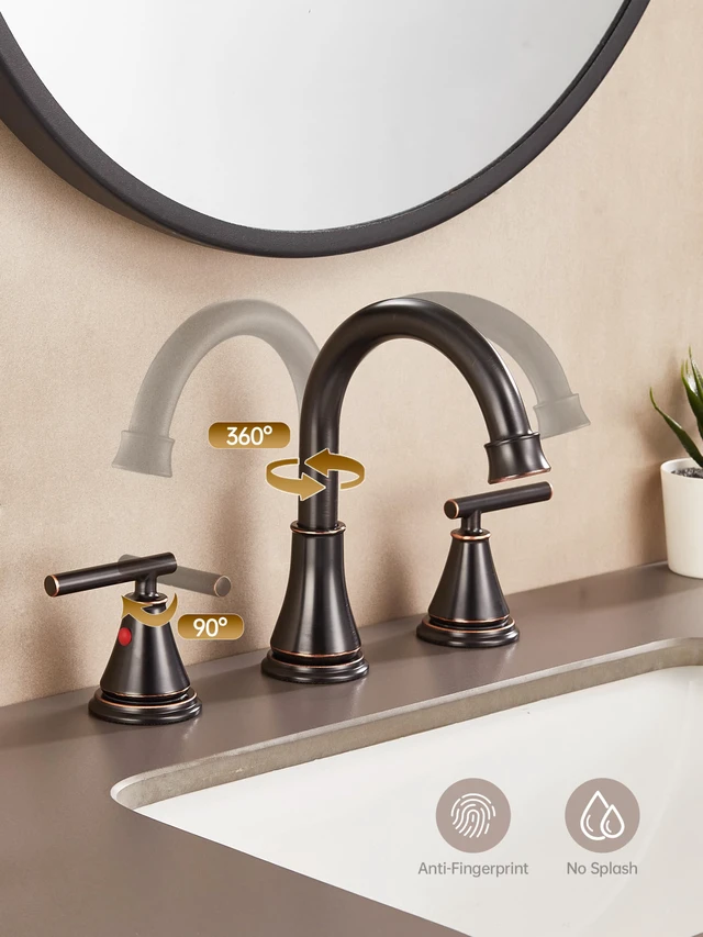Alt view image 4 of 7 - Widespread Bathroom Faucet 3 Hole, Oil Rubbed Bronze Faucet with Pop-up Drain
