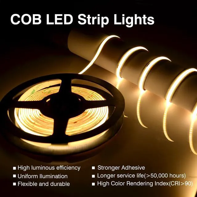 Alt view image 3 of 7 - COB LED Strip Lights Warm White,24V Dimmable led Light Strip KIT with Remote and app Control,3000K 65FT/20m 8mm Wide Ra>90 Cuttable Flexible Strip Lights for Bedroom,Shelf,Cabinet