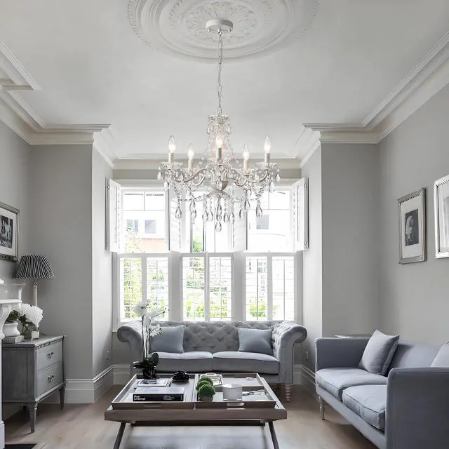 Alt view image 4 of 7 - Crystal White Chandelier, Ceramic White Hanging Pendant Light,Crystals Pendant and Glass Dish,5 Light Crystal Chandeliers for Ceiling Medallions,Wedding,Dining,Kitchen, Foyer,Mini