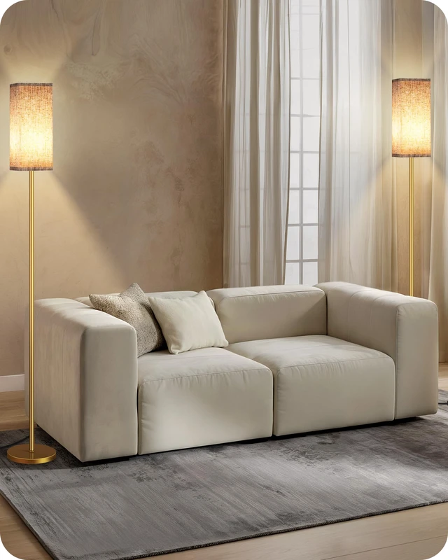 Alt view image 6 of 7 - 2Pack 64.2 Dimmable Floor Lamp for Living Room with Remote & Foot Switch, Corner Floor Lamp for Bedroom, Includes A19 Bulb, Modern Standing Tall Lamp, ETL Listed Beige and Gold DE17LDP205